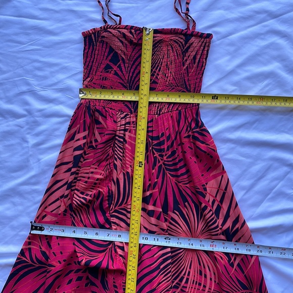 Monsoon Beach Tropical Print Shirred Bandeau Floaty Dress Front Slit Size Small - Picture 14 of 17